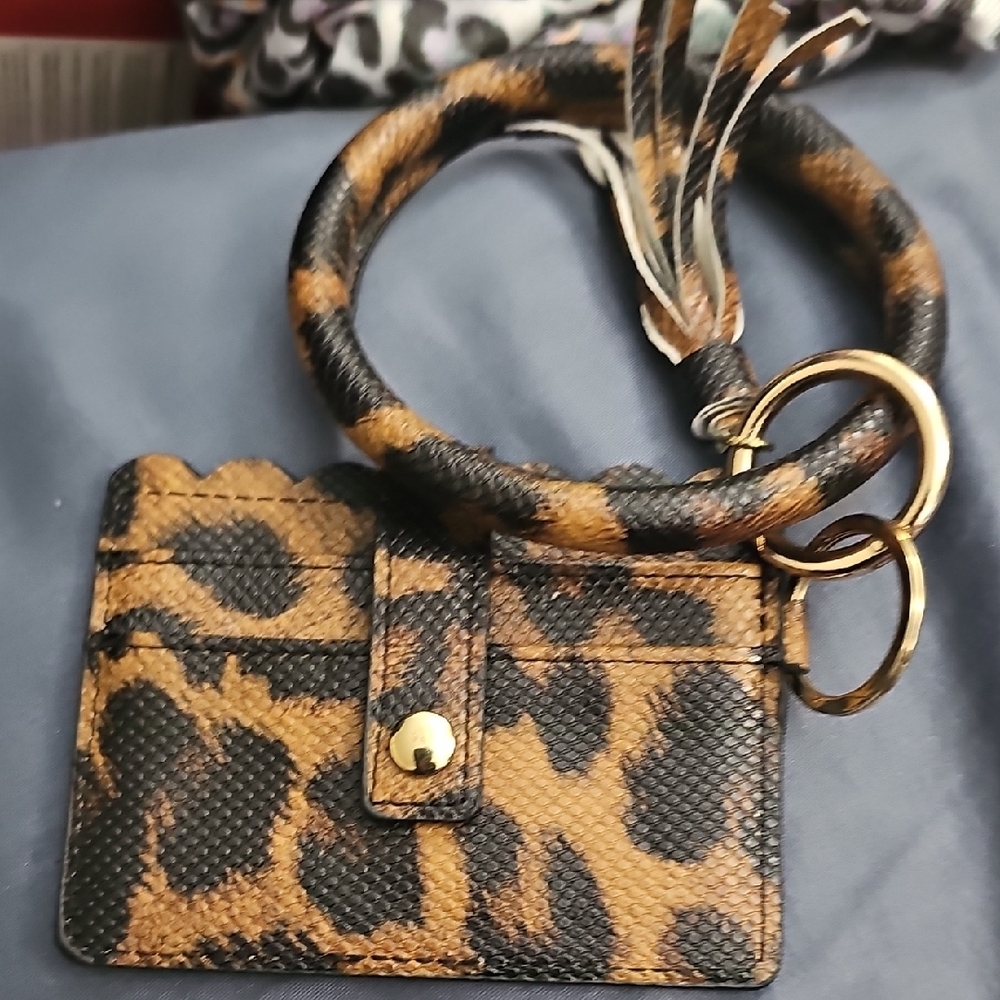 Brown and Black Key Card Holder with Leather Trim